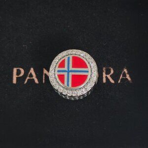 Pandora Norway Flag Bead Charm Bracelet Pendant S925 Silver with box